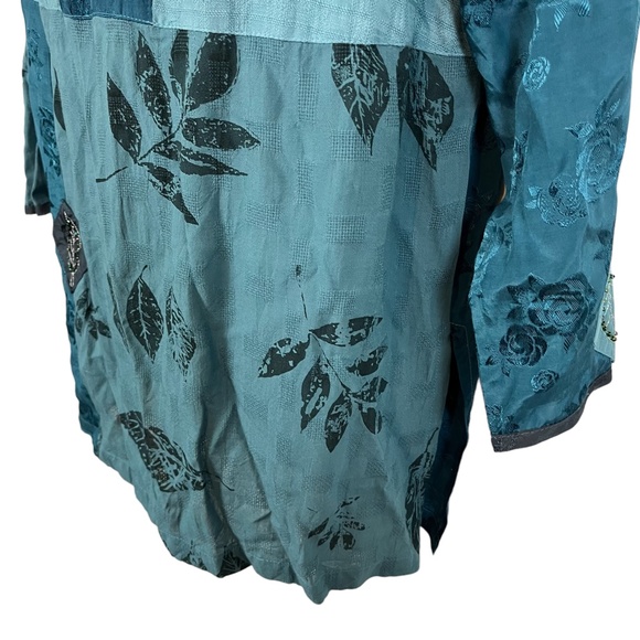 FAITH CELIA FORRESTER Teal Blue Embroidered Lagenlook Art to Wear Top Shirt sz M - Picture 10 of 16